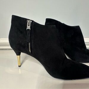 Brian Atwood Black Ankle Boots with Gold Heel